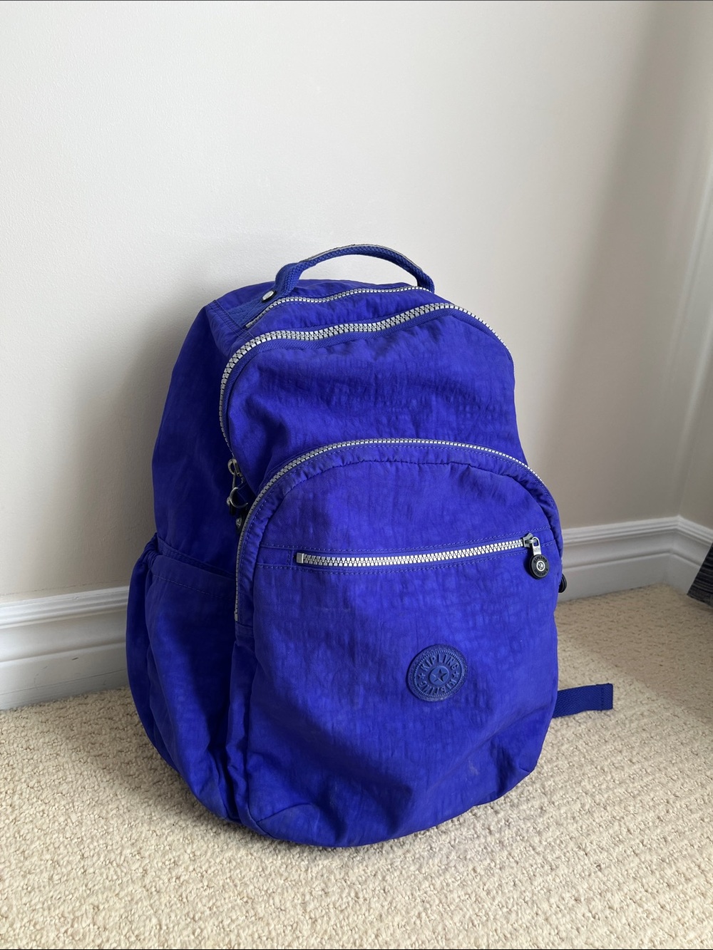 Kipling Vibrant Blue Nylon Backpack with Front Zip Pocket